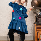 Pom Pom Twirl Velvet Dress