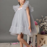 Silver Petal Flutter Dress