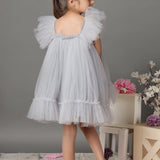 Silver Petal Flutter Dress