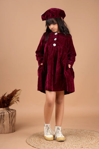 Autumn Winter Baby Girls Velvet Lantern Sleeve Dresses Big - Temu