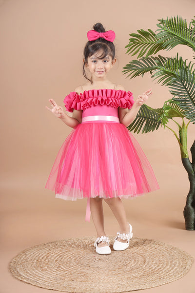 A cute young girl wearing yellow polka dress Vector Image