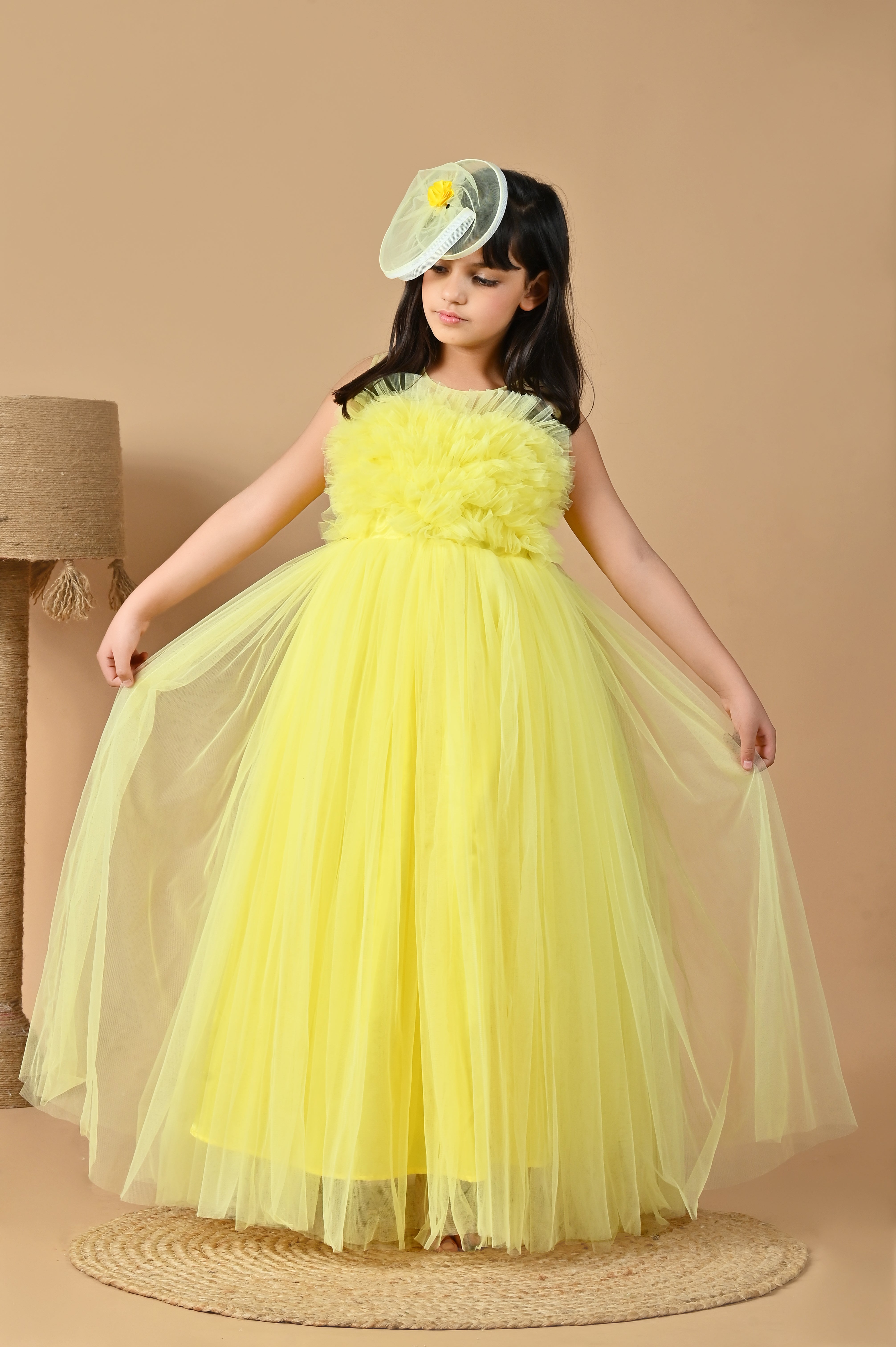 Partywear Yellow Birthday Dresses For Girls