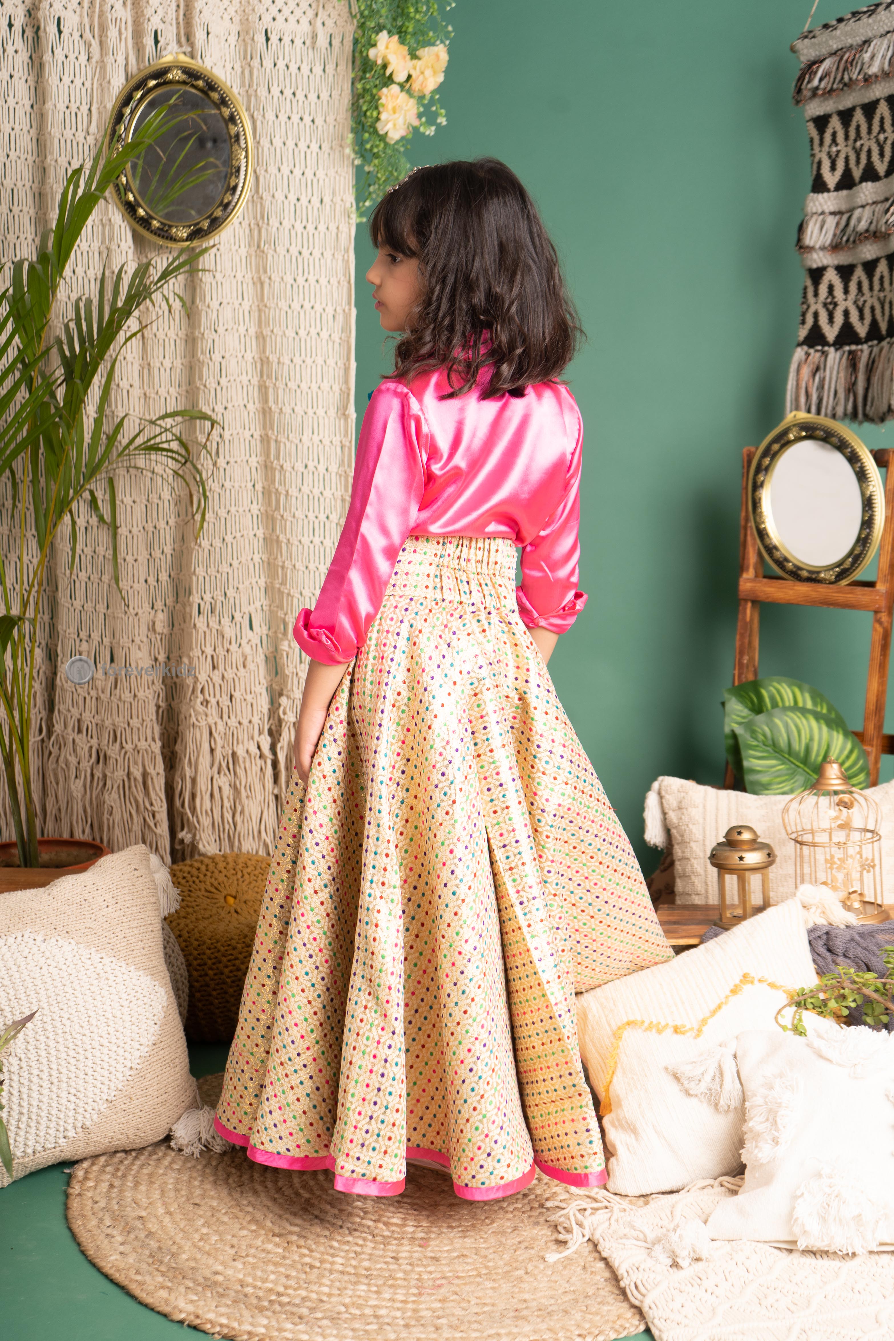 Lehenga with Satin Shirt for Little Girls