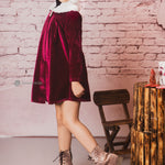 Wine Colour Dutches Velvet Coat with Fur Collar