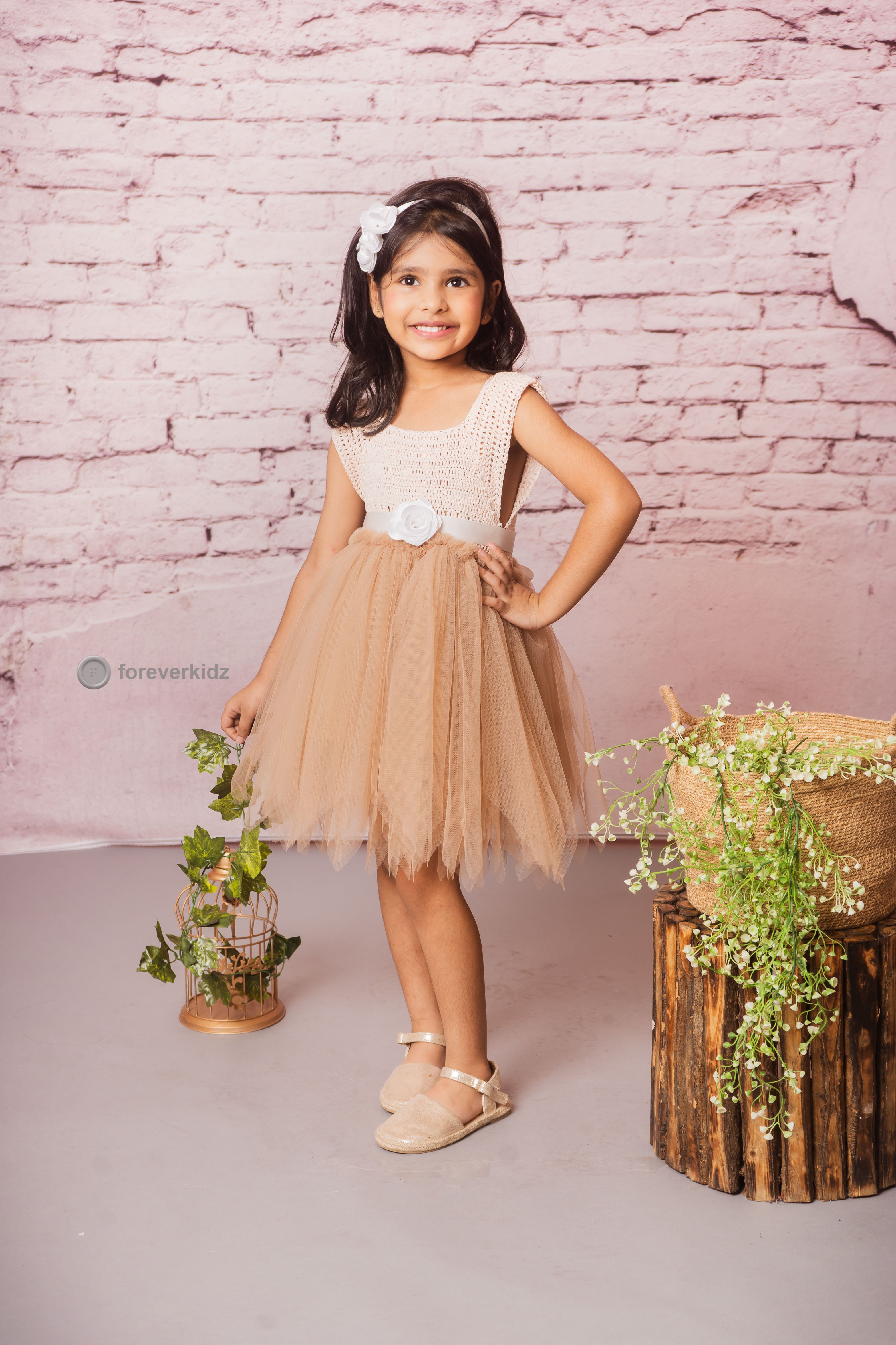 Crochet Top Tulle Gown for Girls 