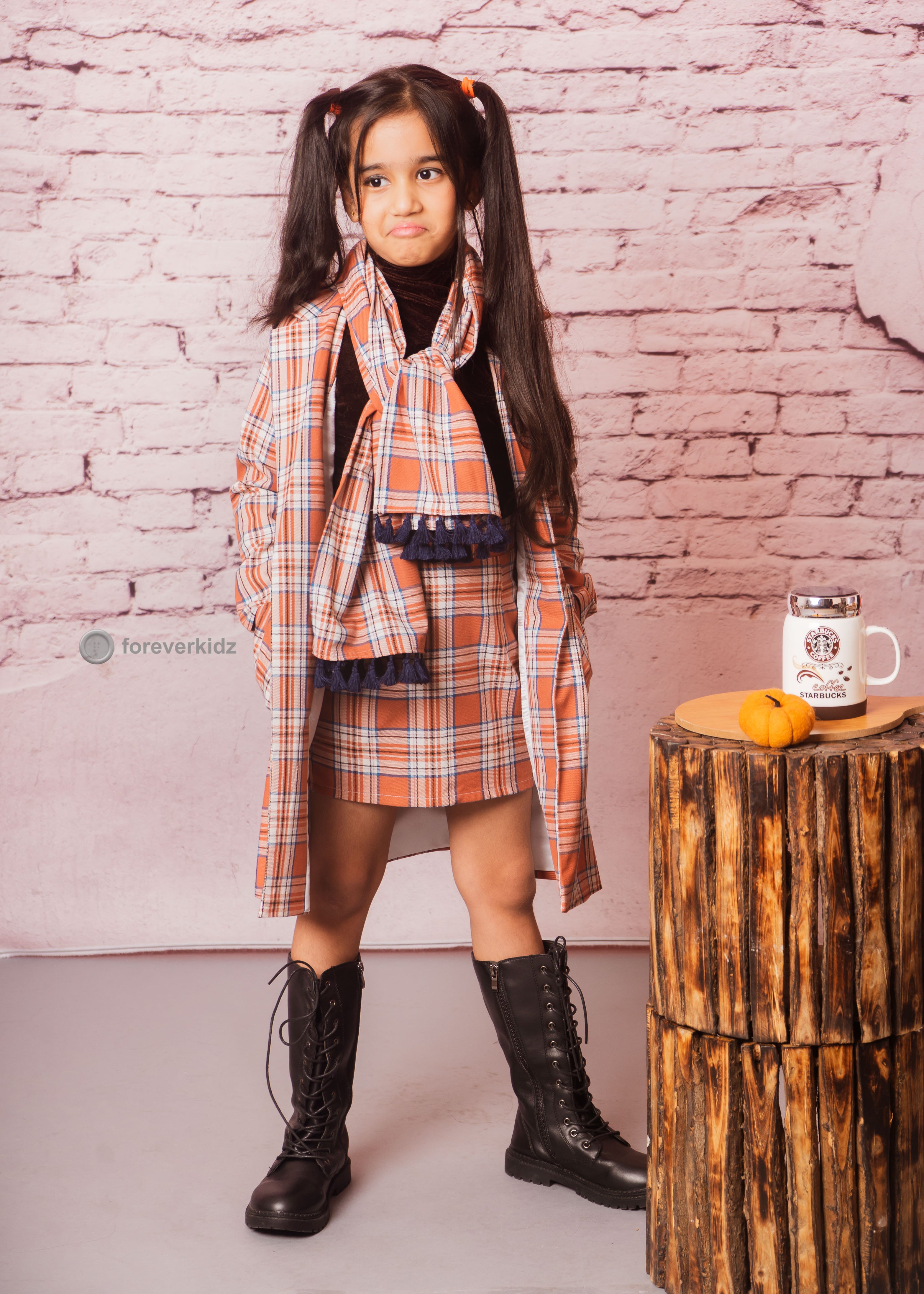 Scottish Fashion Dress with Stylish Coat for Little Girls 