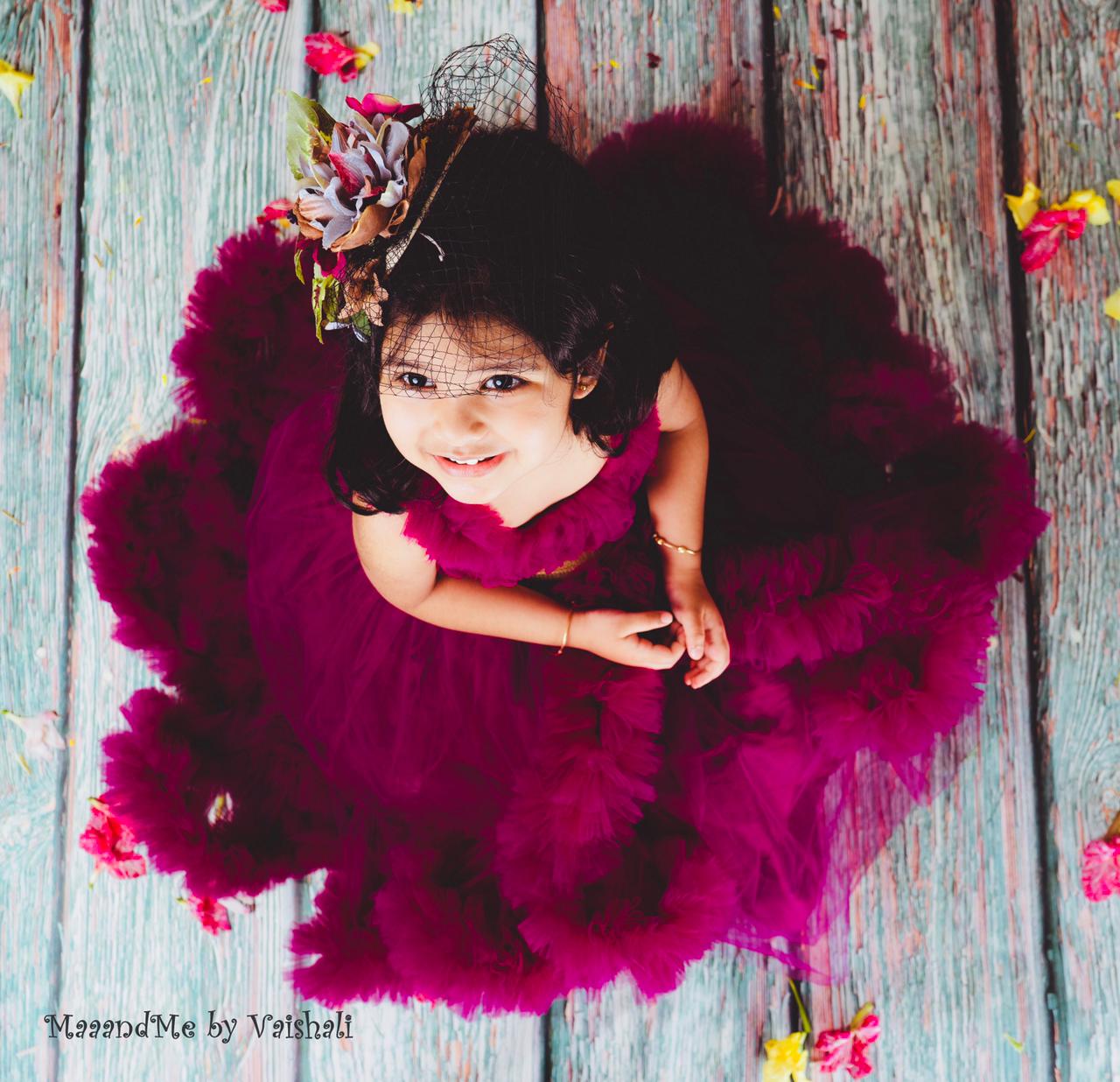 Plum Luxury Party Gown with Tulle Net 