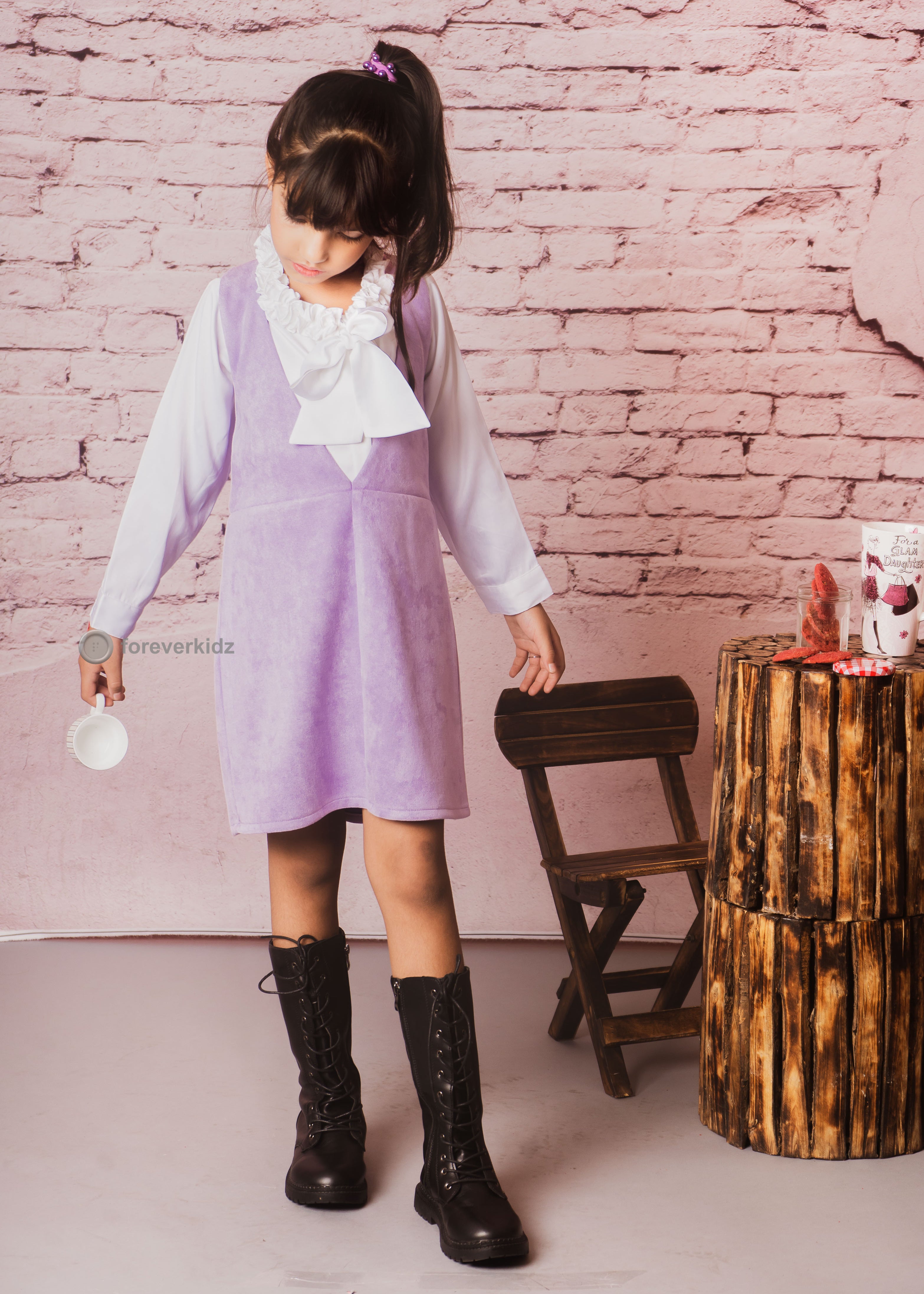  Italian Tailored Suede Fabric Dress for Girls 