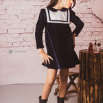 Navy Swedish Velvet Sailor Dress for Little Girls