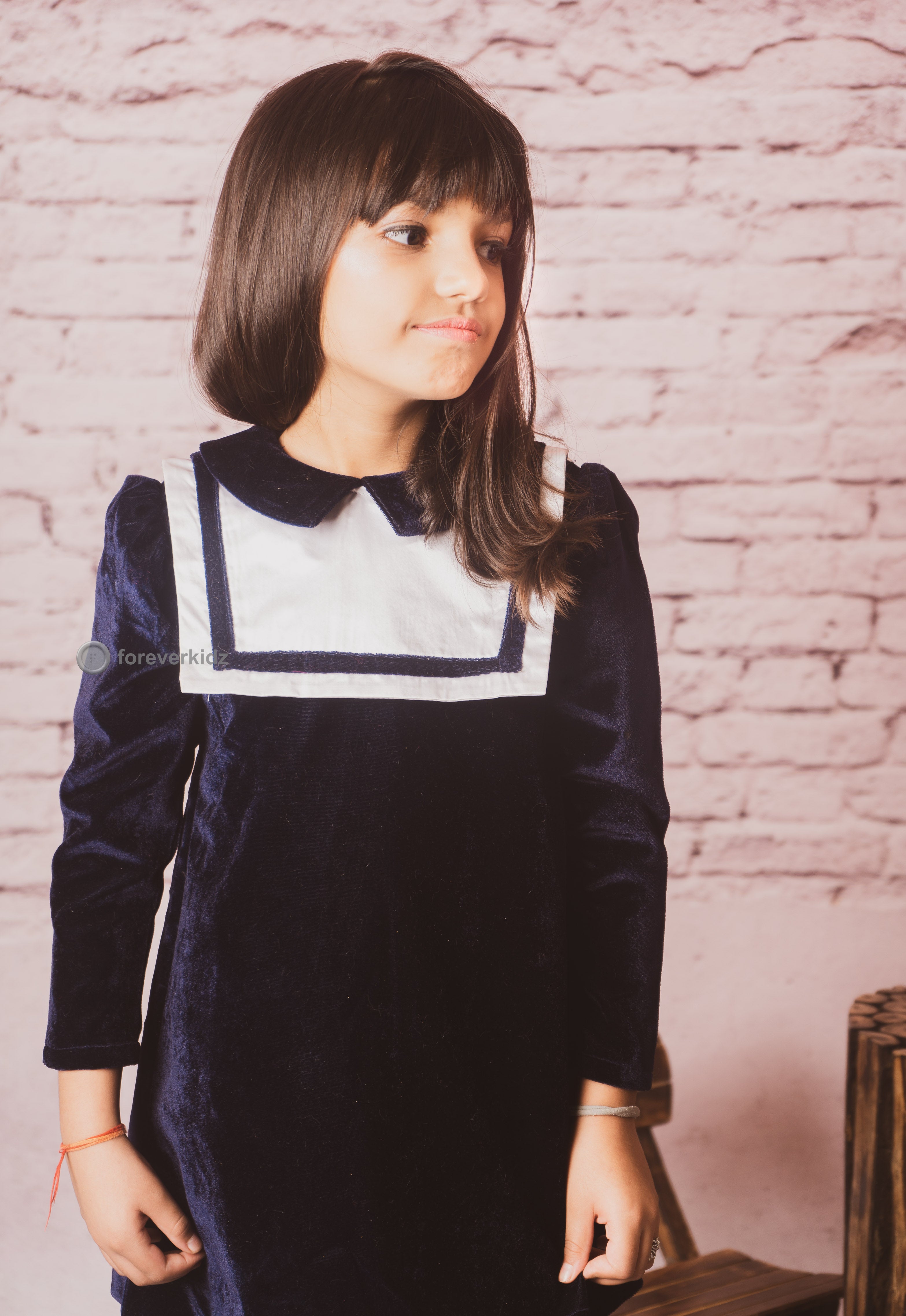 Winter Look Velvet Sailor Dress for Girls