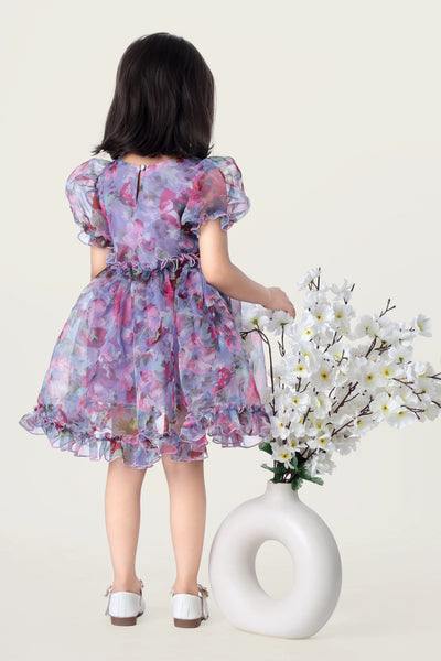 0 - 14 years Digital printed organza frock with coat – www.vannamayil.com