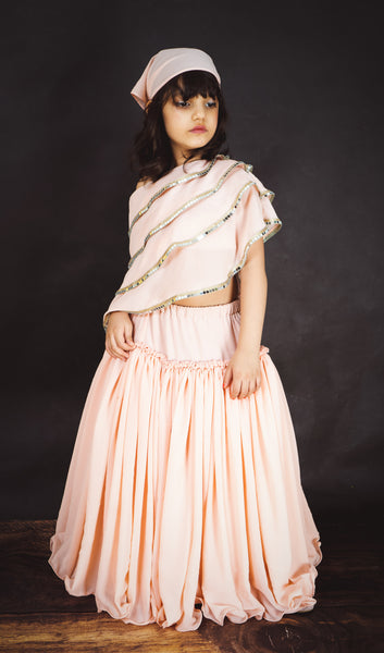 Buy ZillyMilly Kids Girls Orgnaza Three Layer Crop Top With Printed Full  Length Lehenga Set (2-3 Years, Pink) at Amazon.in