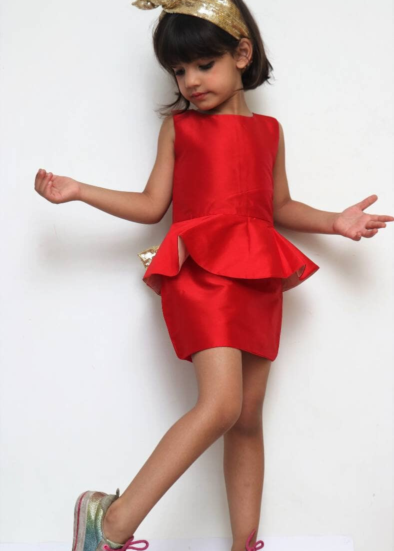 Ruby Red Peplum Dress Tunic Forever Kidz 